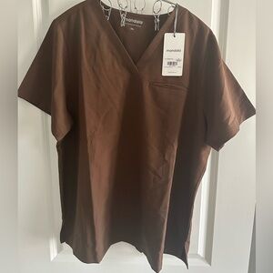 1 Pocket Scrub Top in Chocolate Brown - Mandala